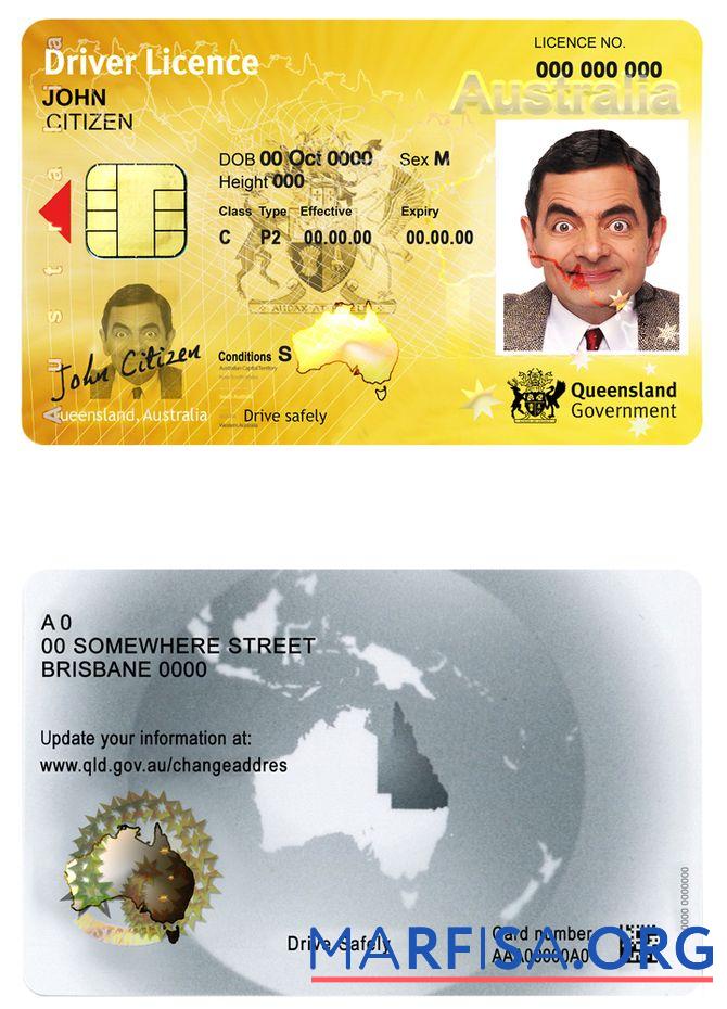 Downloadable Australia Queensland state driving license example